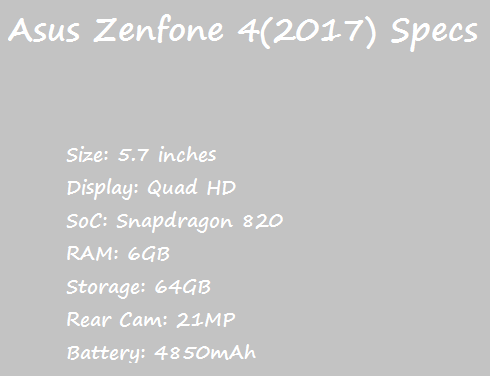 Asus Zenfone 4(2017) Price Specification Nigeria China India Pakistan Italy UAE US UK